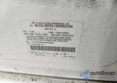 2009 Mazda Mazda6 S Touring z USA, uszkodzony, nr VIN 1YVHP82B595M45890